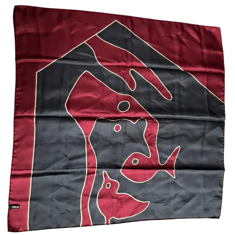 Vintage silk scarf burgundy black cream tagged pure silk hand rolled